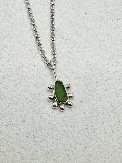 Green Sunburst Pendant Silver