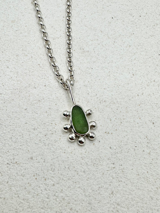 Green Sunburst Pendant Silver