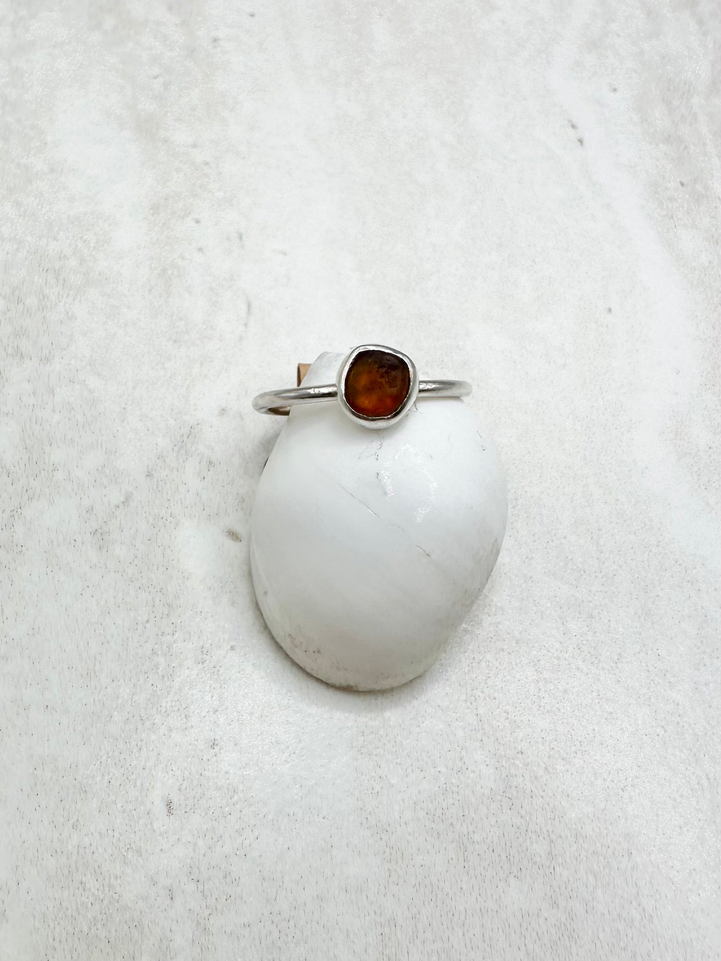 Amber Seaglass Ring Silver - M