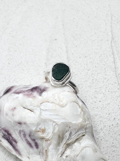 Green Seaglass Ring Silver