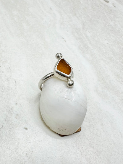 Amber Seaglass Ring Silver - K
