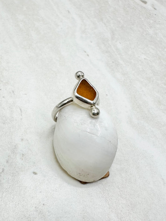 Amber Seaglass Ring Silver - K