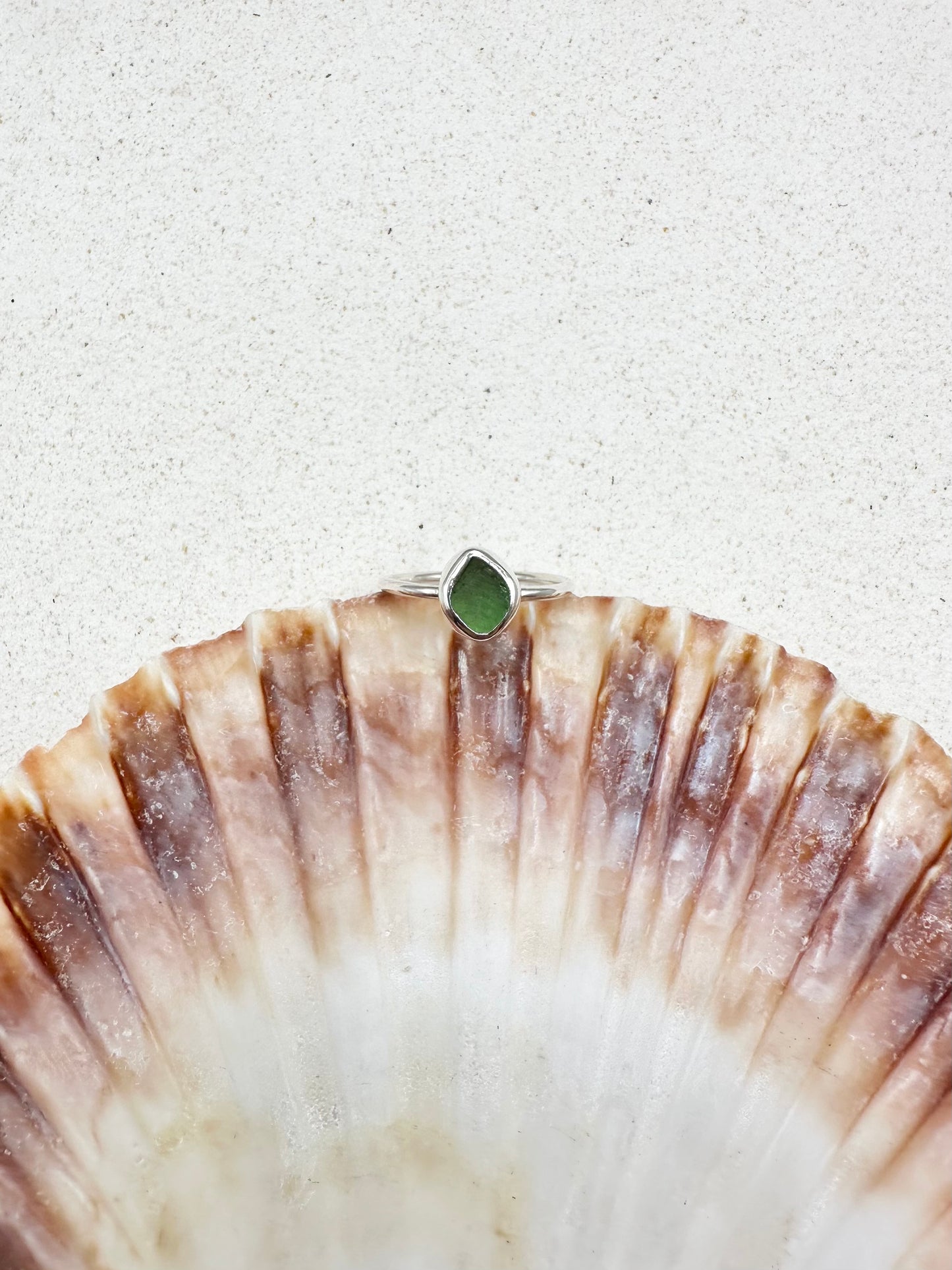 Green Seaglass Ring Silver