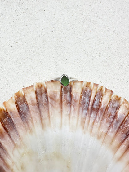 Green Seaglass Ring Silver