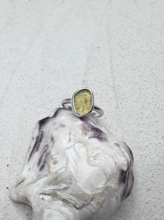 Yellow Seaglass Ring Silver