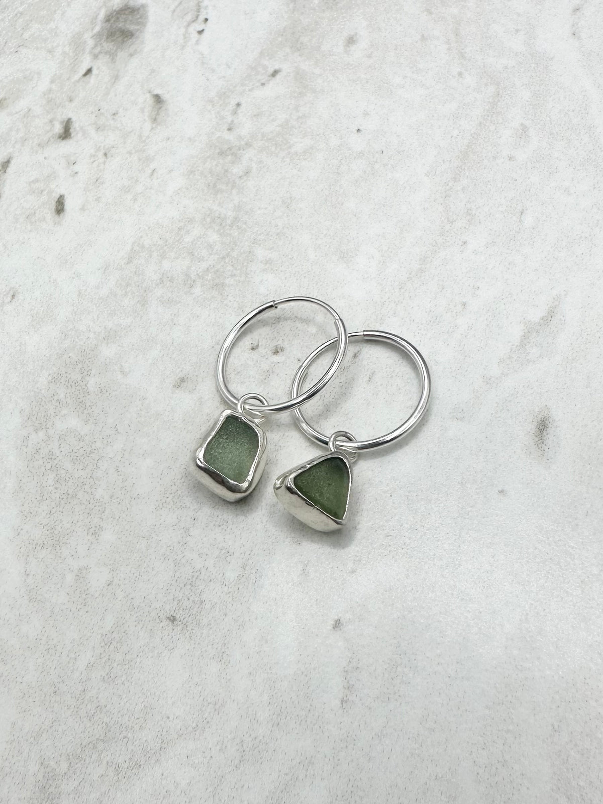 Green Seaglass Charms Silver