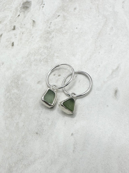Green Seaglass Charms Silver