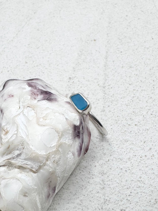Frosted Blue Seaglass Ring Silver