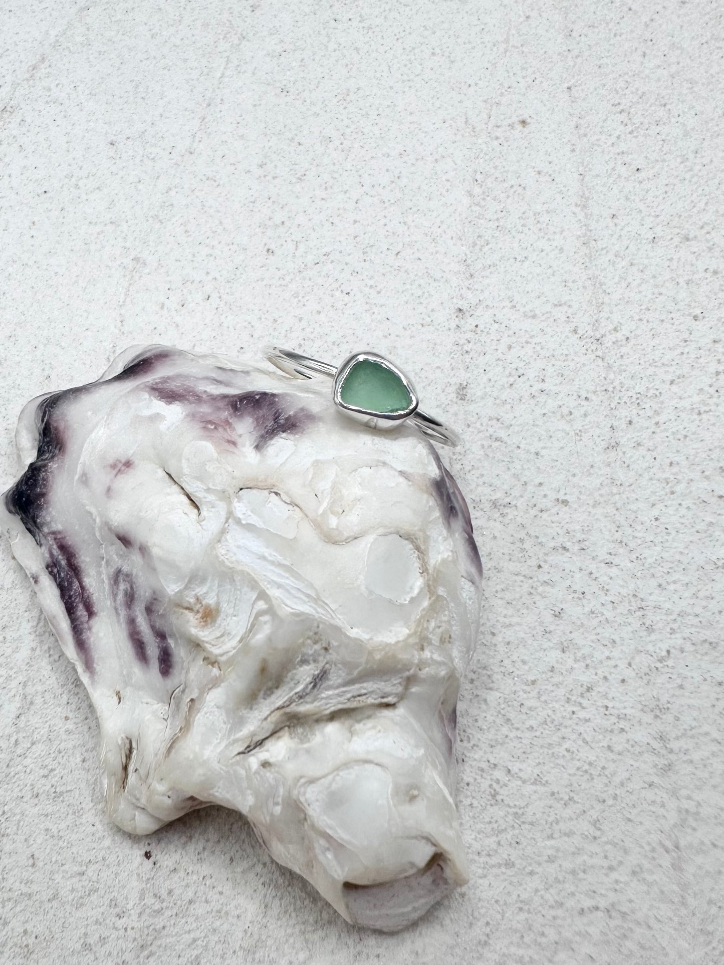 Light Green Seaglass Ring Silver