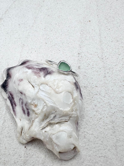 Light Green Seaglass Ring Silver