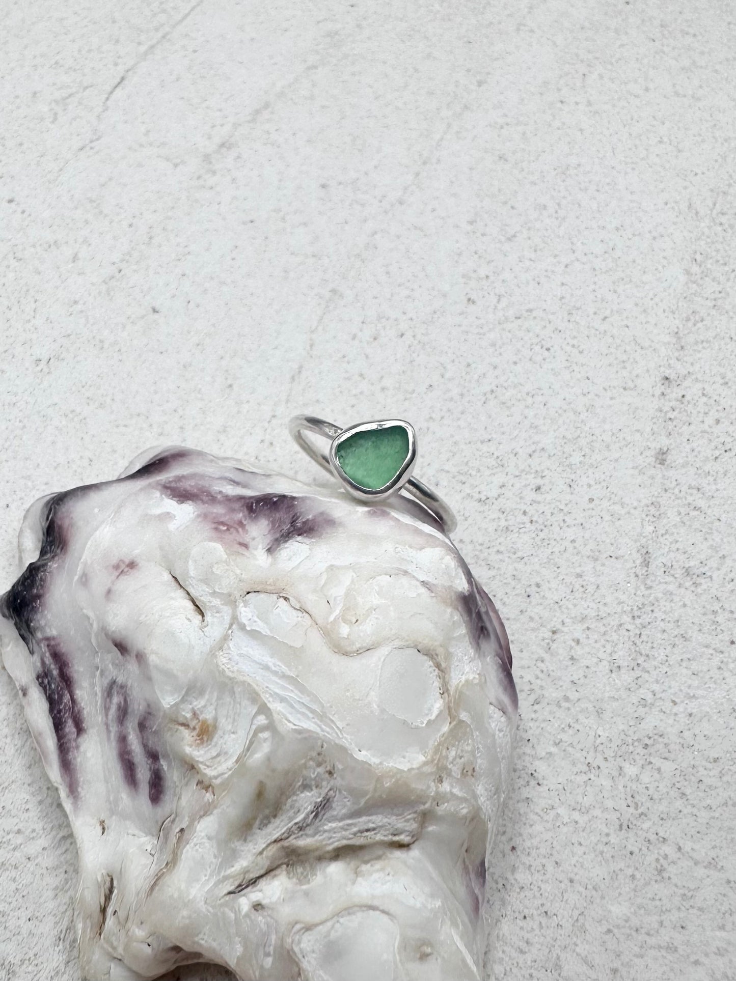 Light Green Seaglass Ring Silver