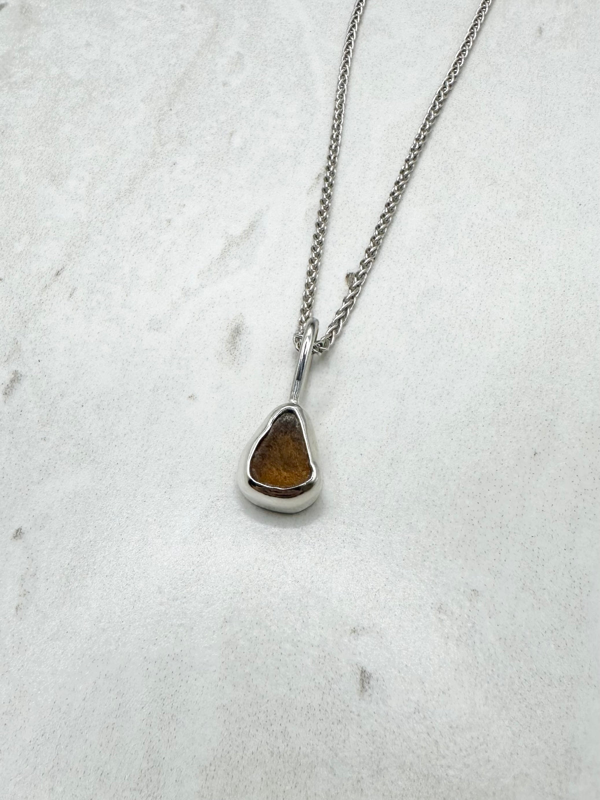 Amber Seaglass Pendant Silver