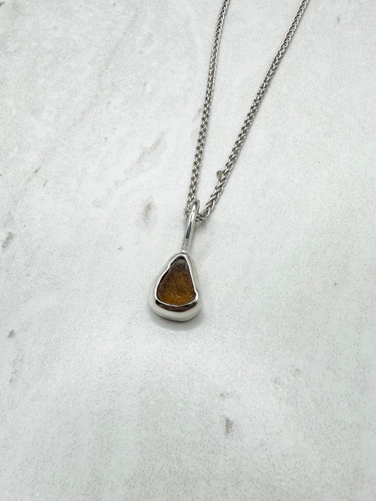 Amber Seaglass Pendant Silver