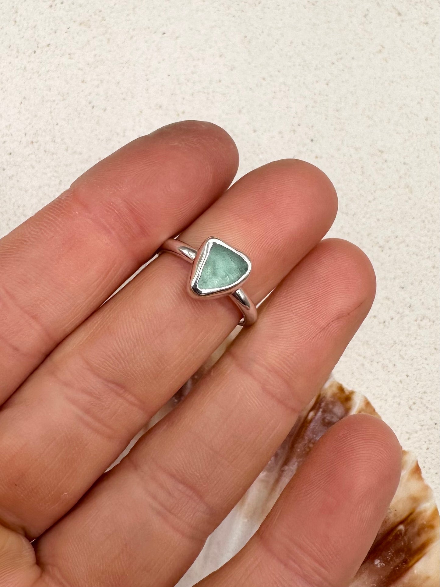 Blue Seaglass Ring Silver