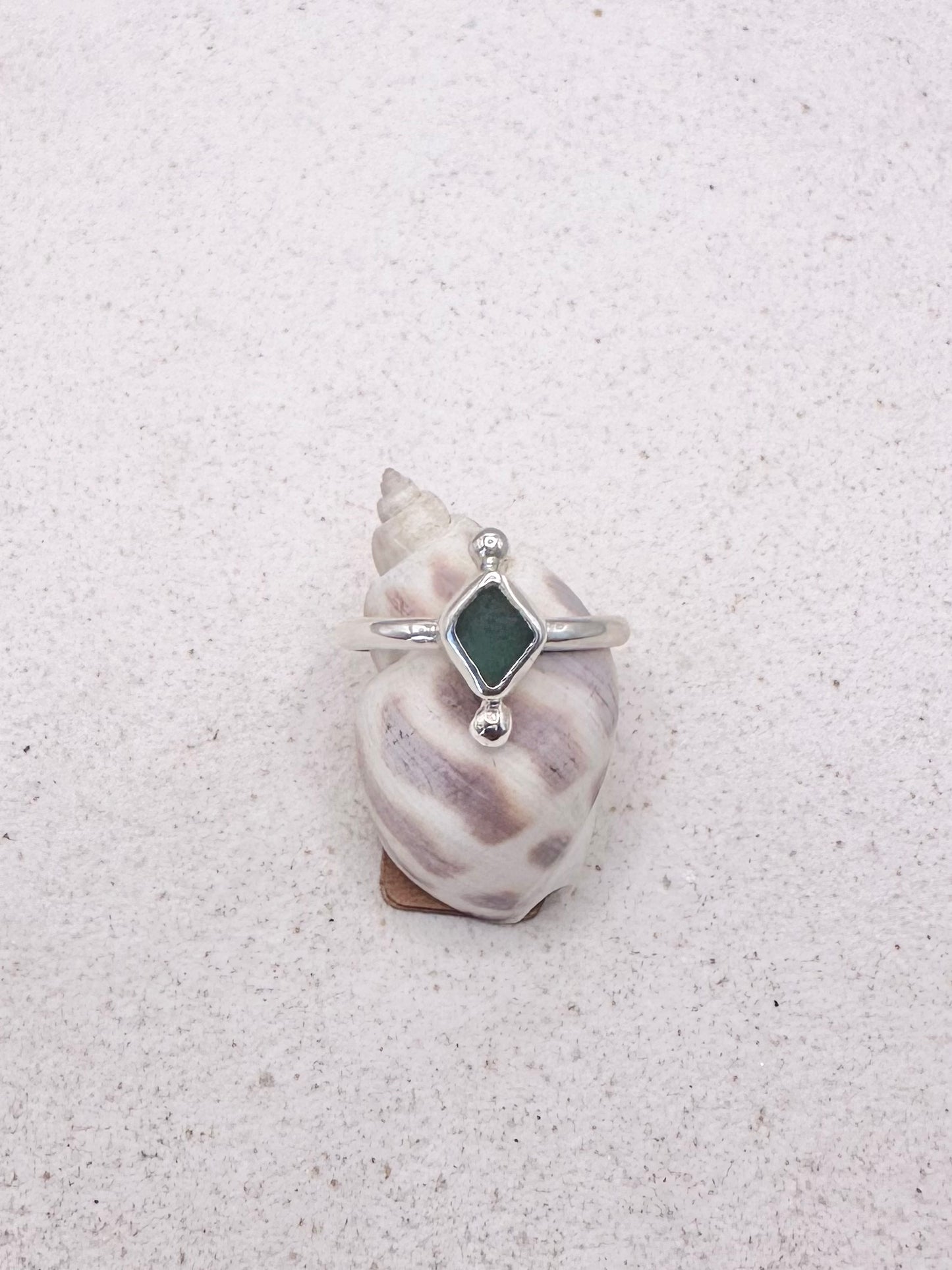 Teal Seaglass Ring Silver