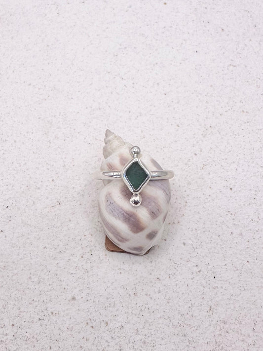 Teal Seaglass Ring Silver