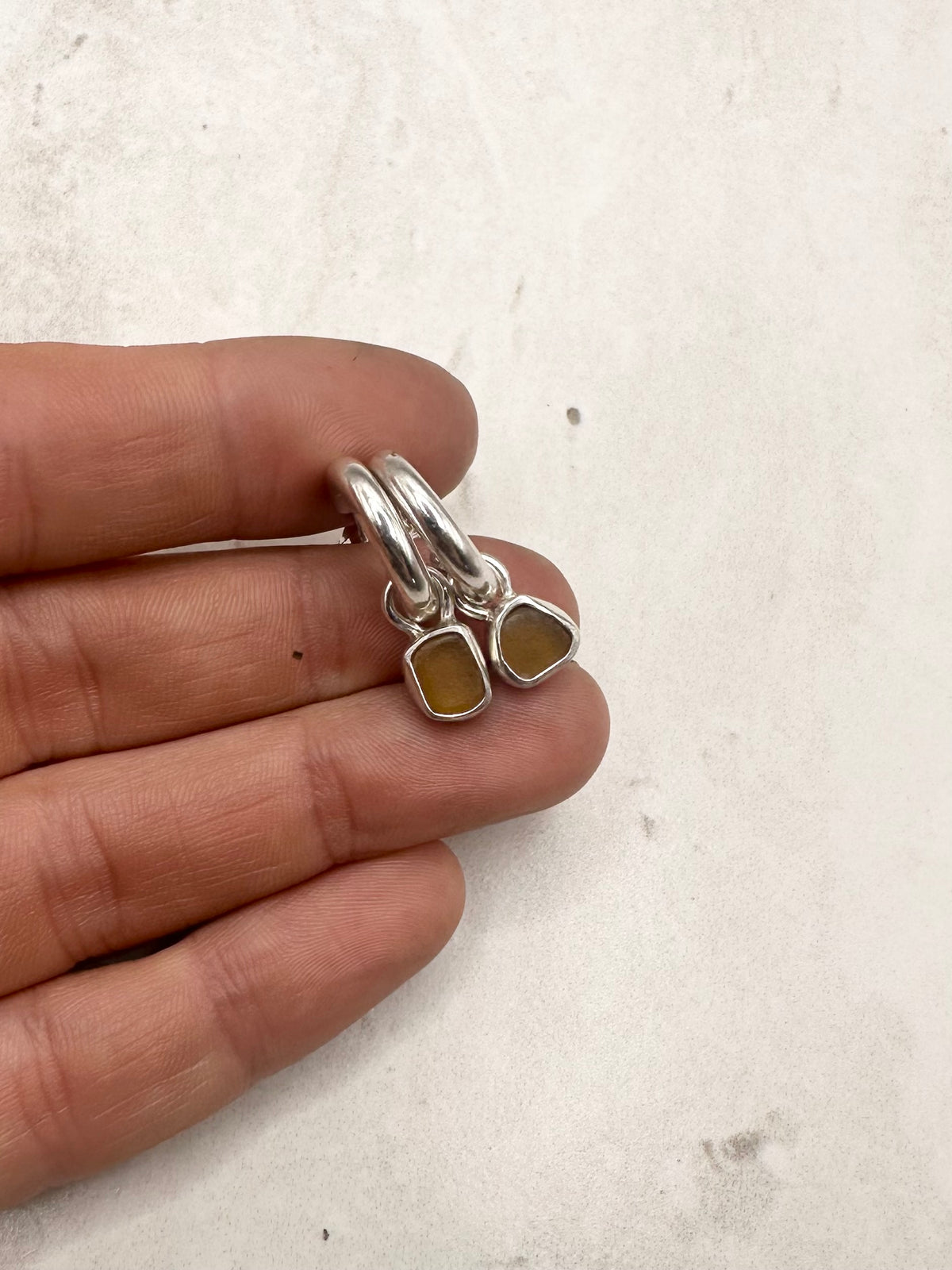 Amber Seaglass Charms Silver