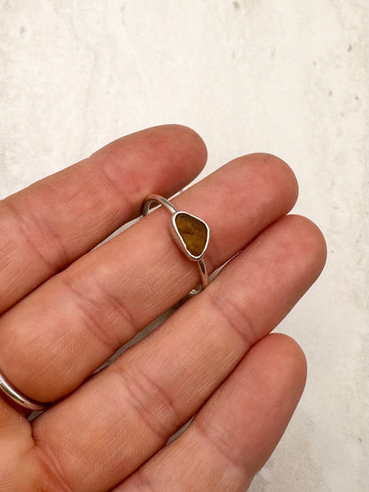 Amber Seaglass Ring Silver - U