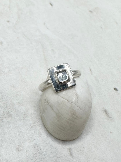 Square Aquamarine Ring Silver - G