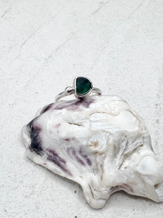 Green Seaglass Ring Silver