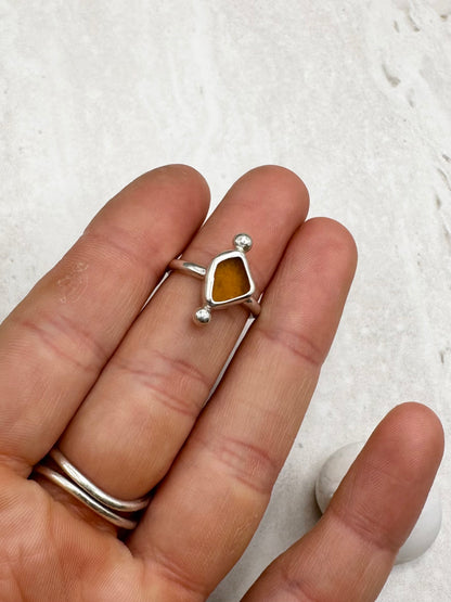 Amber Seaglass Ring Silver - K