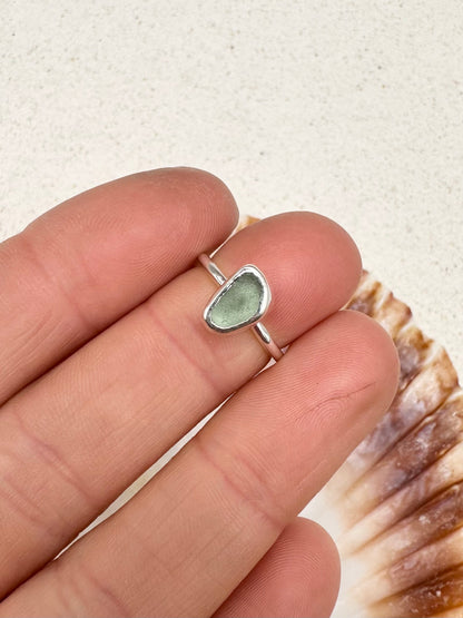 Green Seaglass Ring Silver
