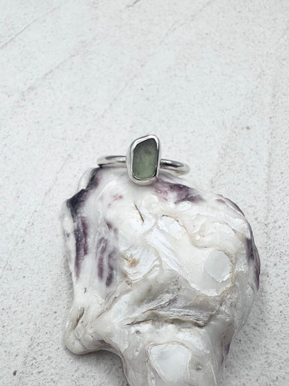 Light Green Seaglass Ring Silver