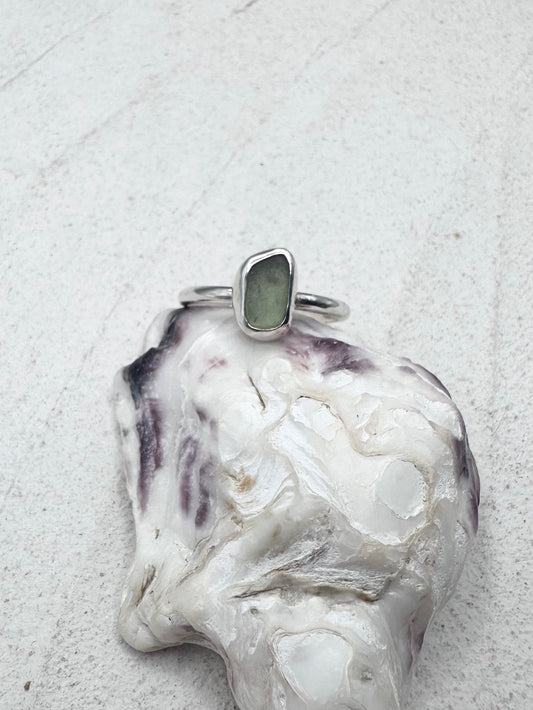 Light Green Seaglass Ring Silver