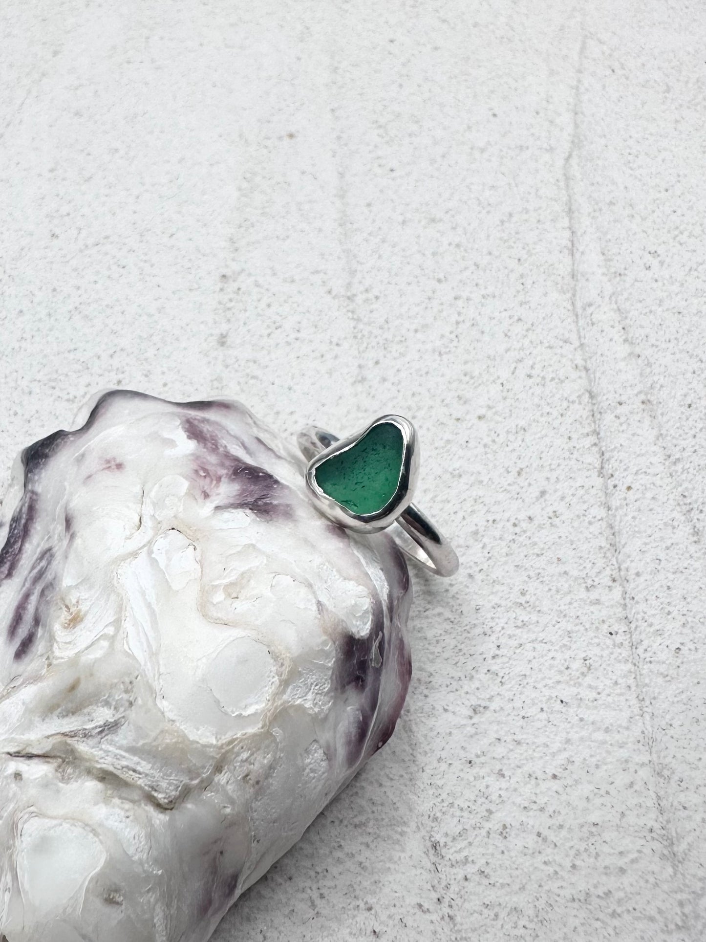 Green Seaglass Ring Silver