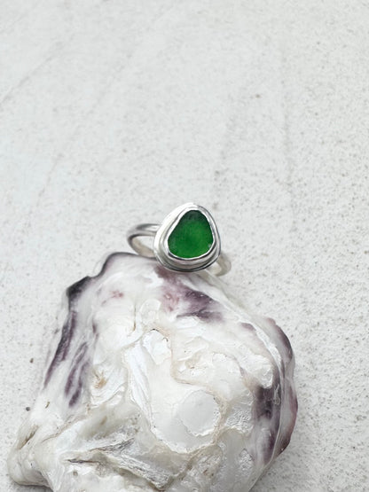 Green Seaglass Ring Silver