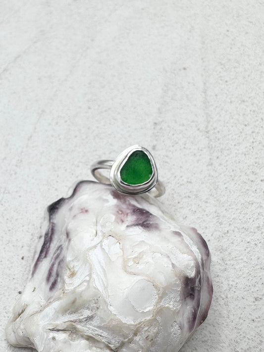 Green Seaglass Ring Silver