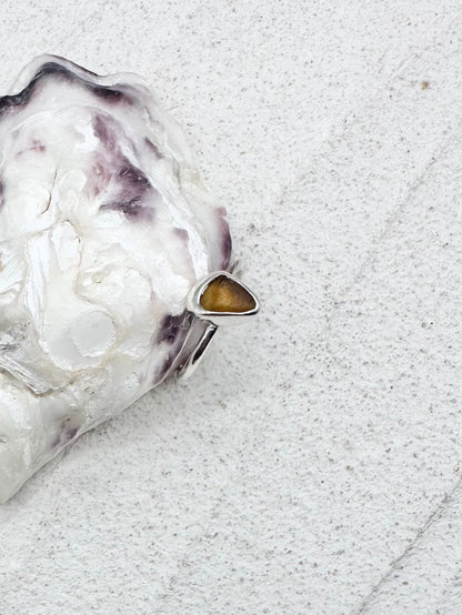Amber Seaglass Ring Silver