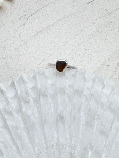 Amber Seaglass Ring Silver