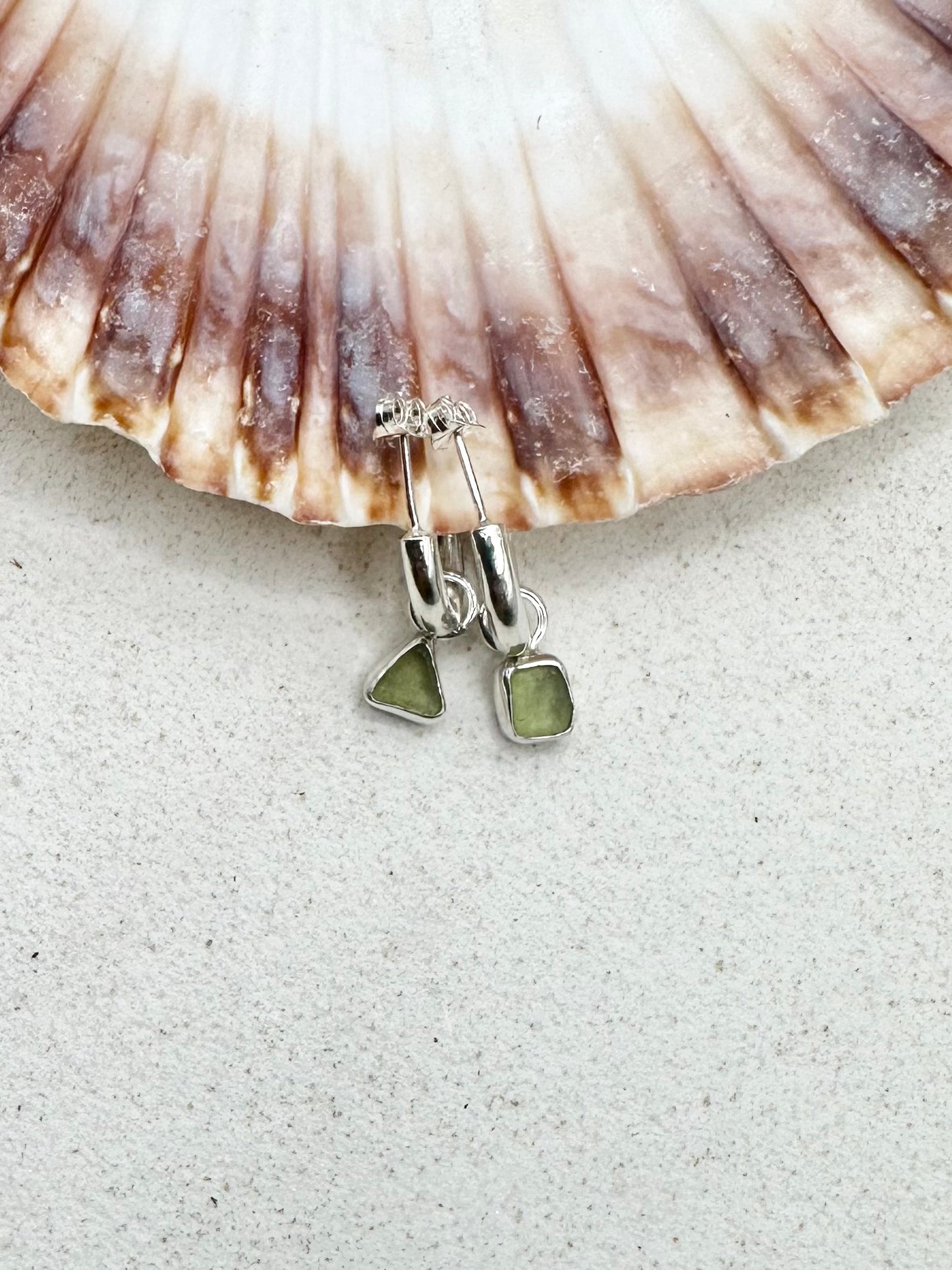 Green Seaglass Charms Silver