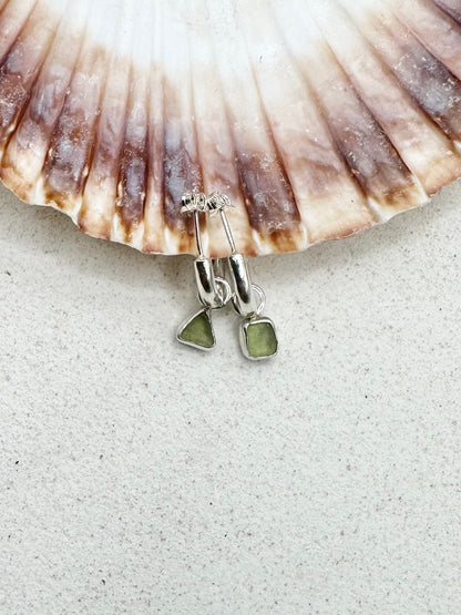 Green Seaglass Charms Silver