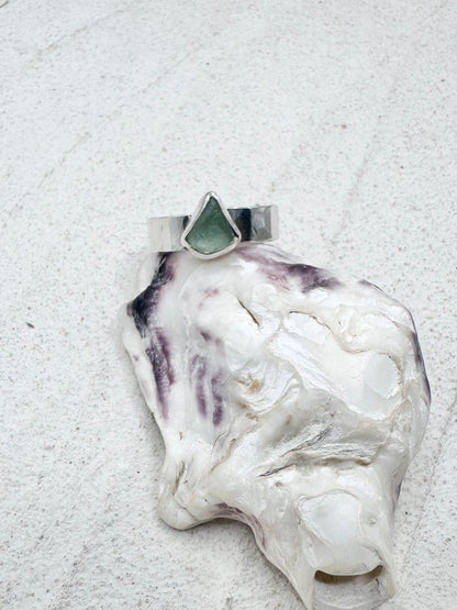 Light Green Seaglass Ring Silver