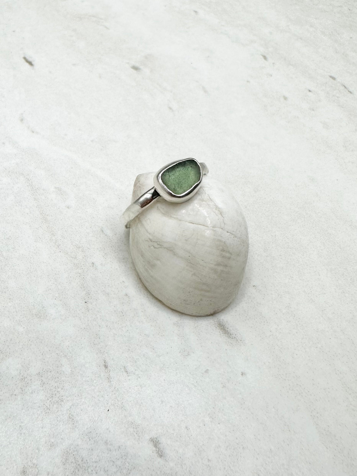 Green Seaglass Ring Silver - O