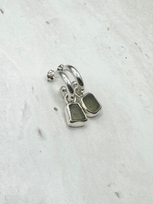 Green Seaglass Charms Silver