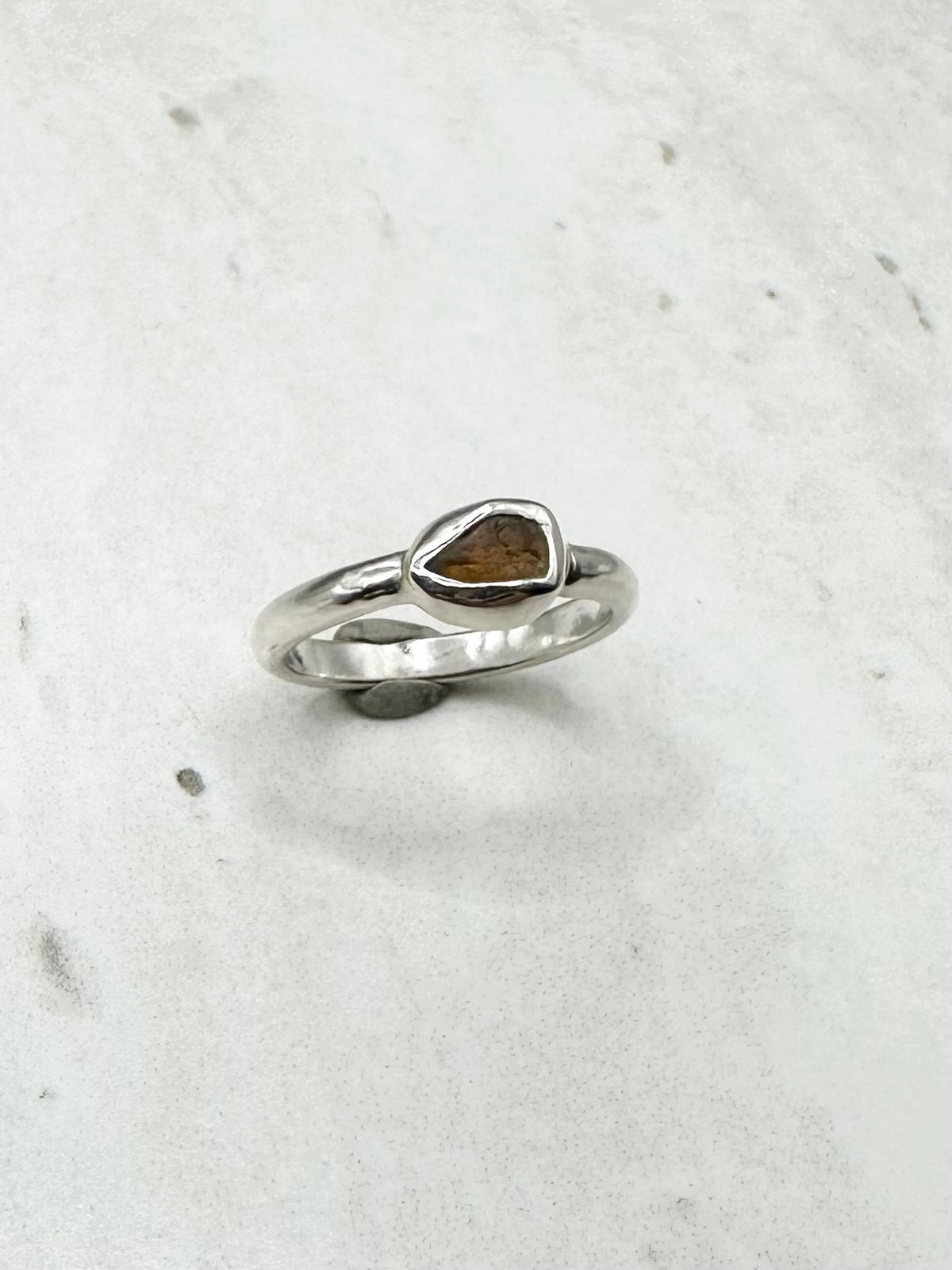 Amber Seaglass Ring Silver - P