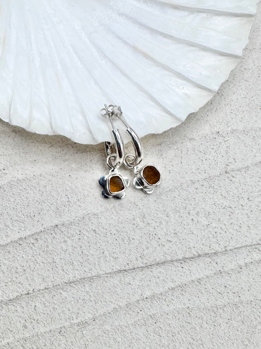 Flower Seaglass Charms in Amber