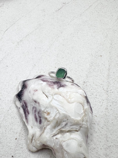 Green Seaglass Ring in Silver