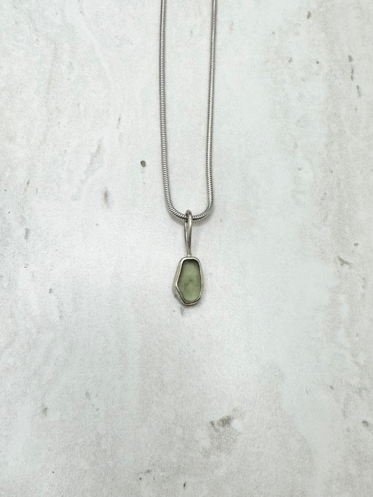 Green Seaglass Pendant Silver