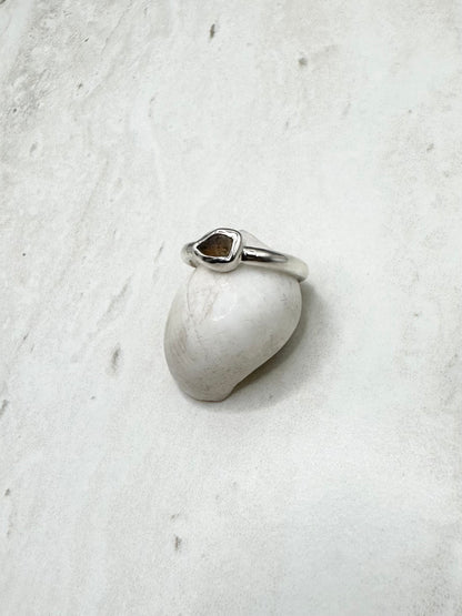 Amber Seaglass Ring Silver - P