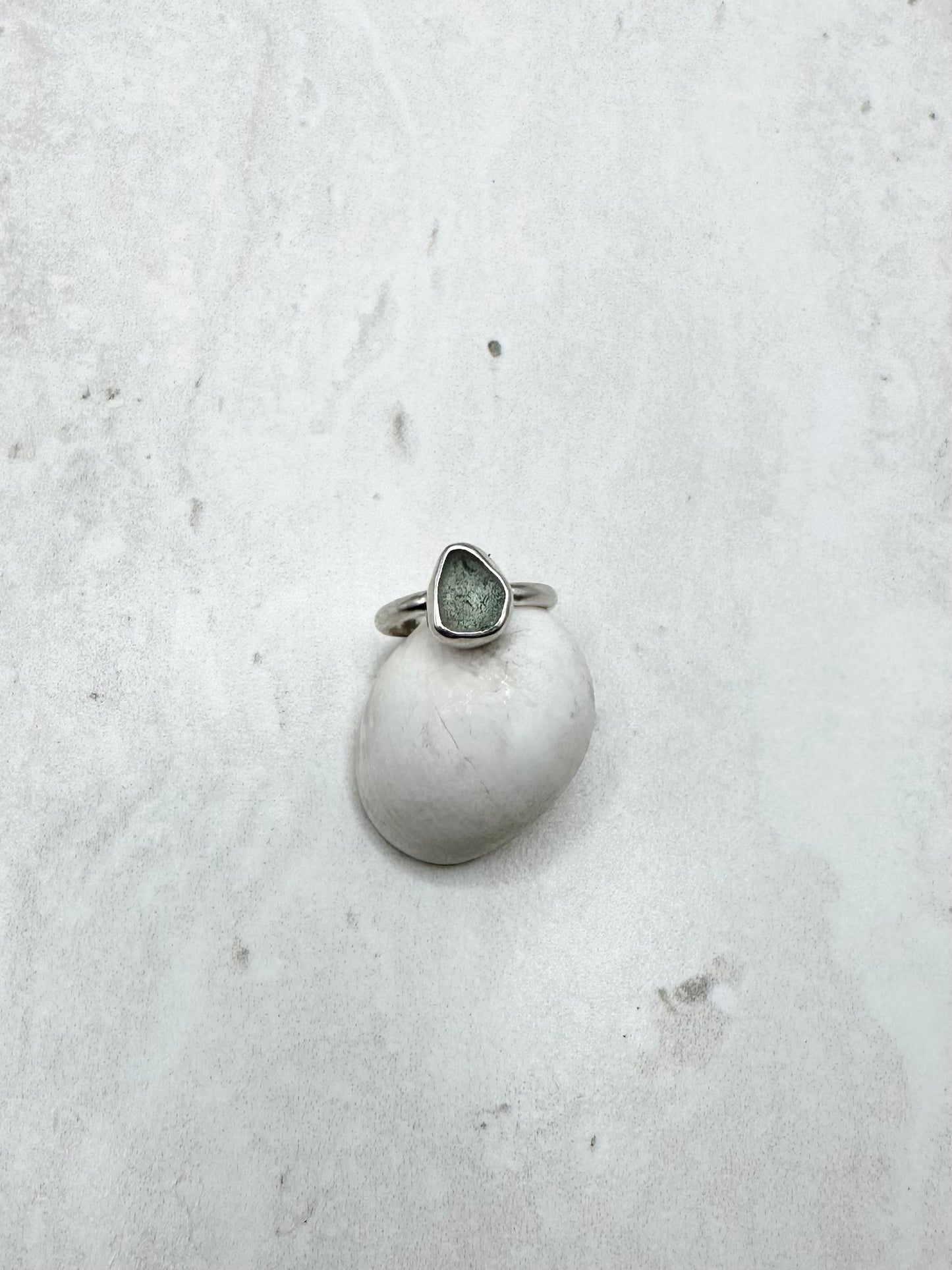 Light Blue Seaglass Ring Silver - I