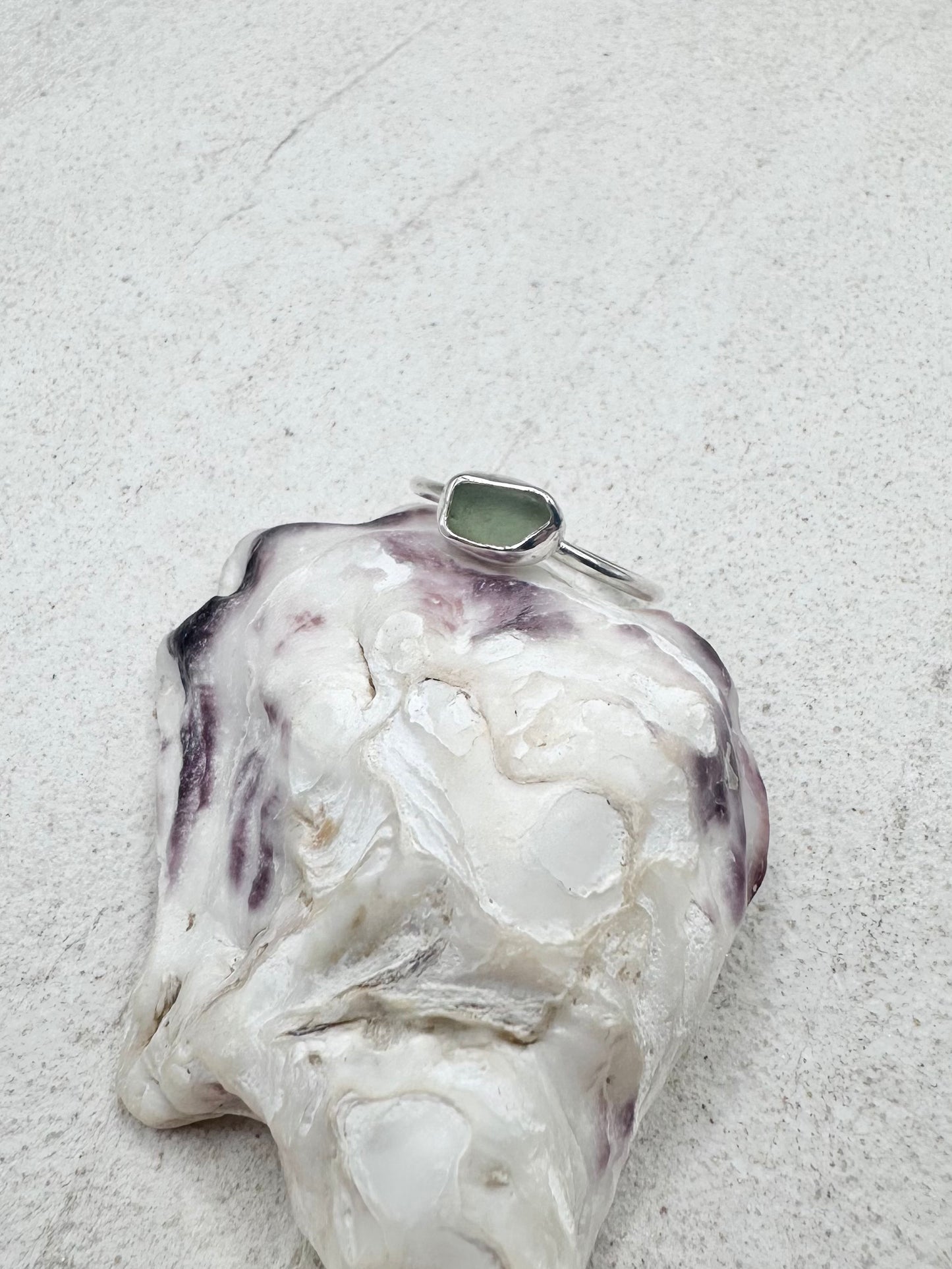 Light Green Seaglass Ring Silver