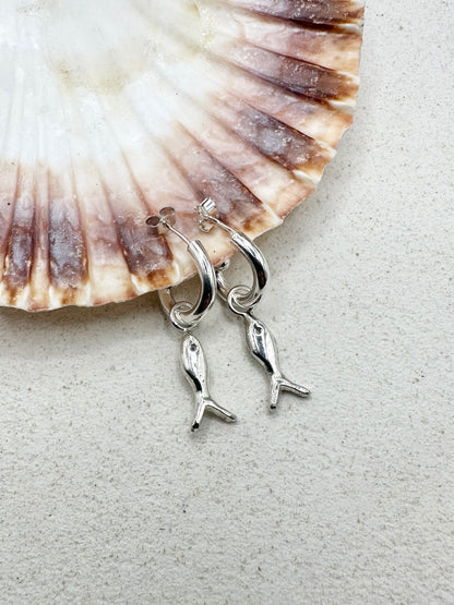 Chunky Fish Charm Earrings Silver