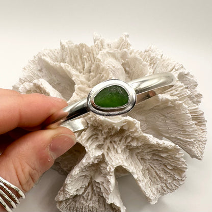 Green Seaglass Bangle Silver