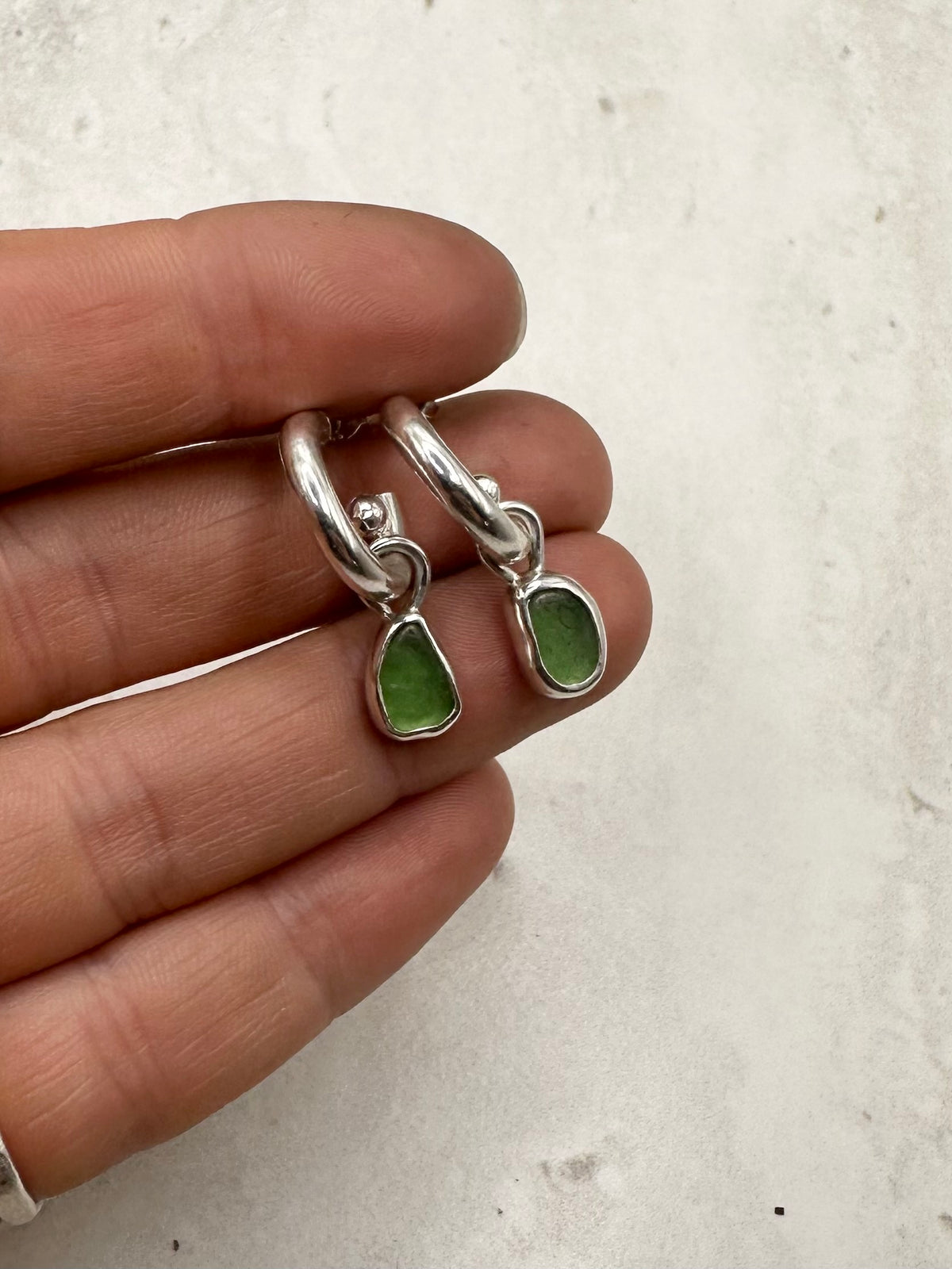 Green Seaglass Charms Silver