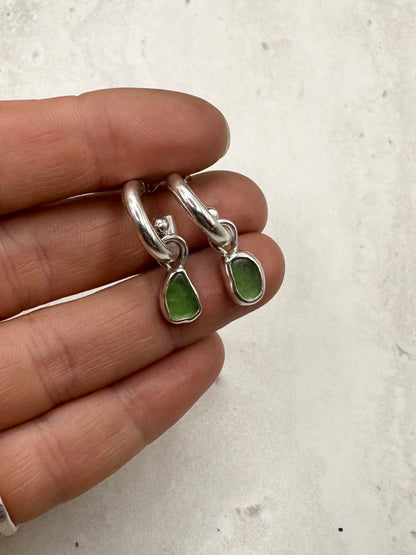 Green Seaglass Charms Silver
