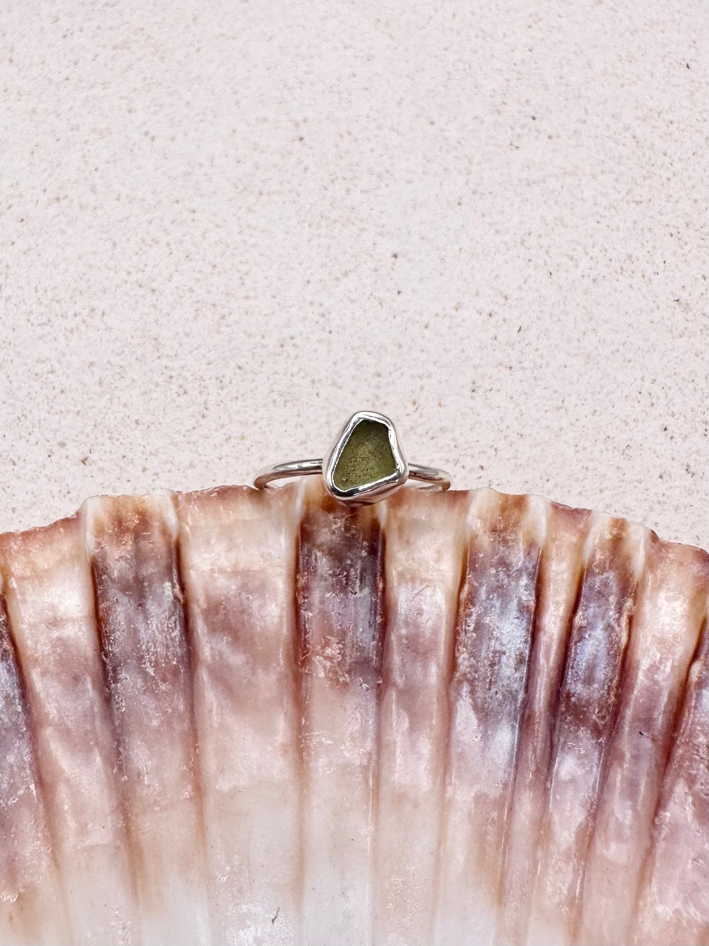 Light Green Seaglass Ring Silver